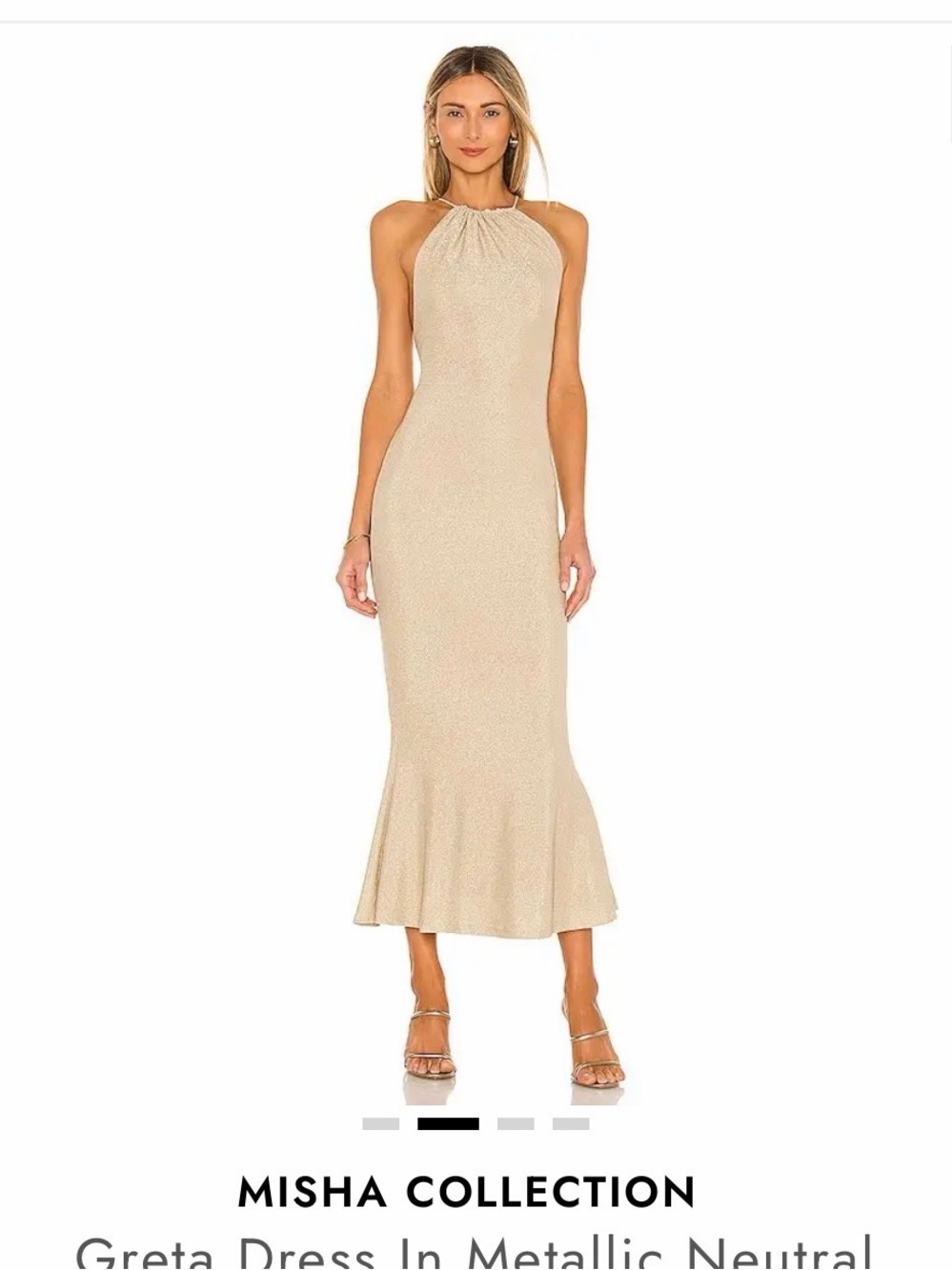 MISHA COLLECTION Metallic Neutral Halter Maxi Dress